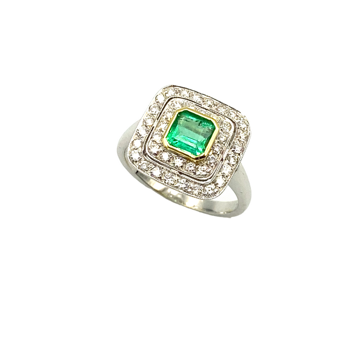 Square Ring with Emerald