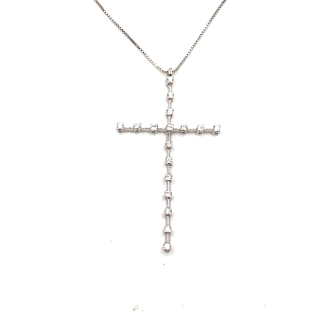 collana con pendente croce in oro bianco e diamanti le duchesse - siciliano gioielli