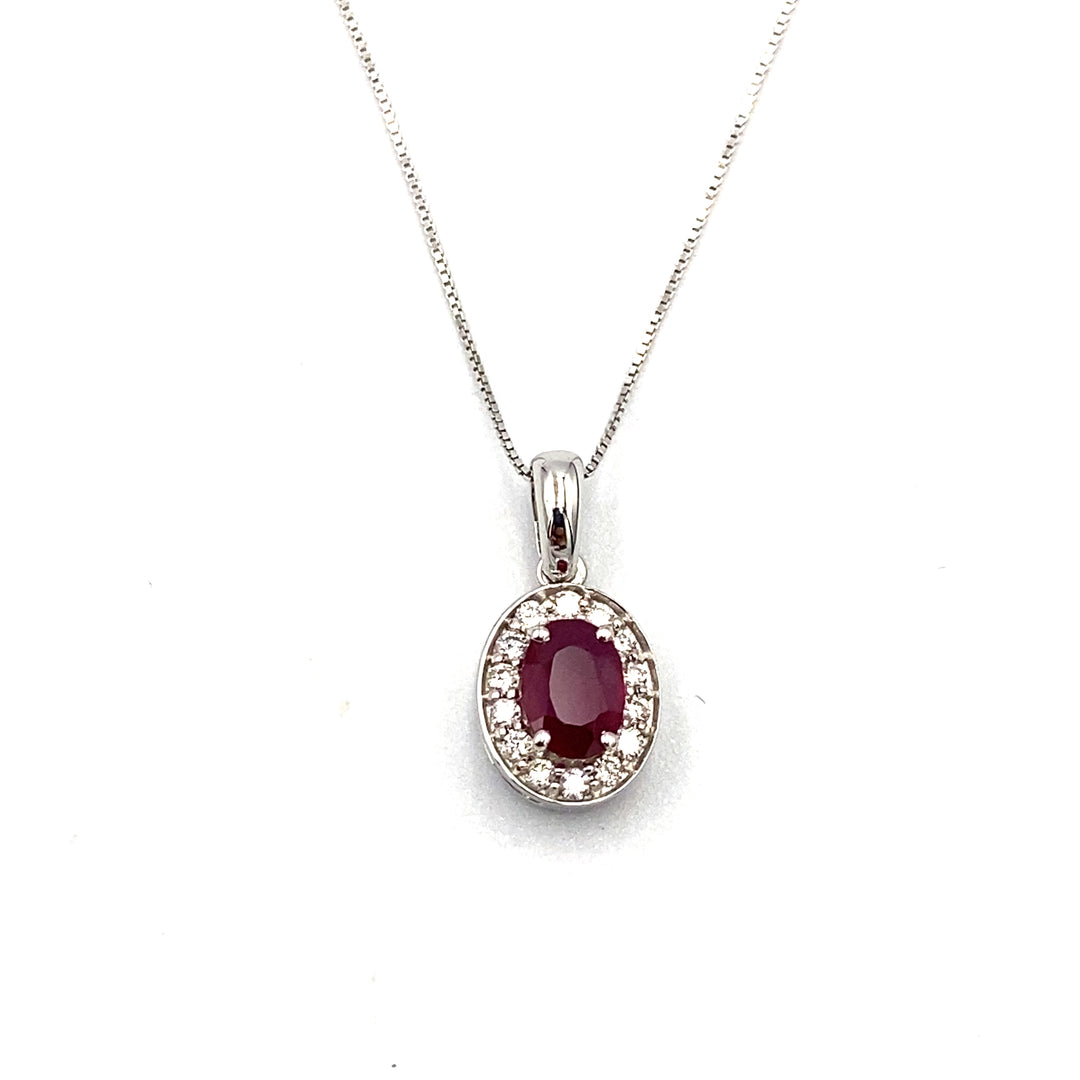 collana con pendente miluna oro bianco  rubino  e diamanti  - siciliano gioielli 
