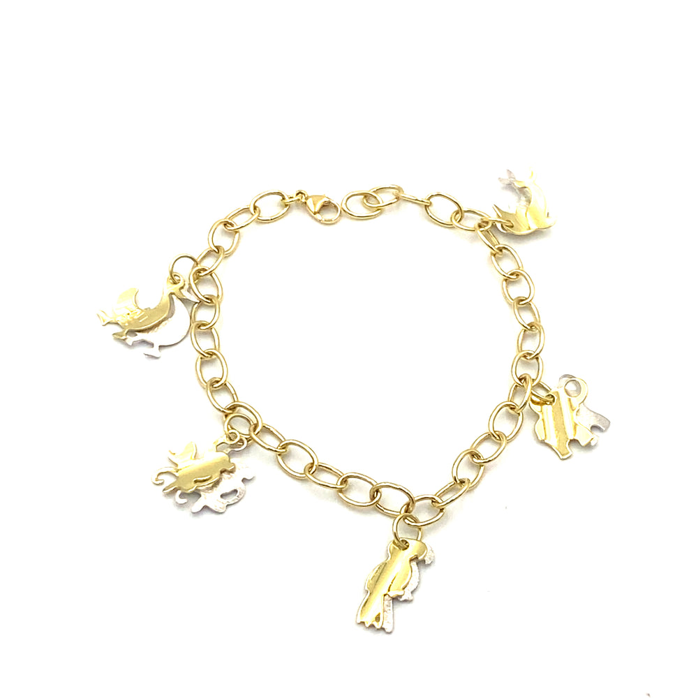 bracciale in oro giallo  con charms in oro bicolore siciliano  gioielli 