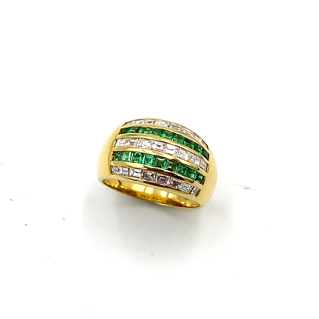 anello maison siciliano oro giallo con smeraldi e diamanti - siciliano gioielli