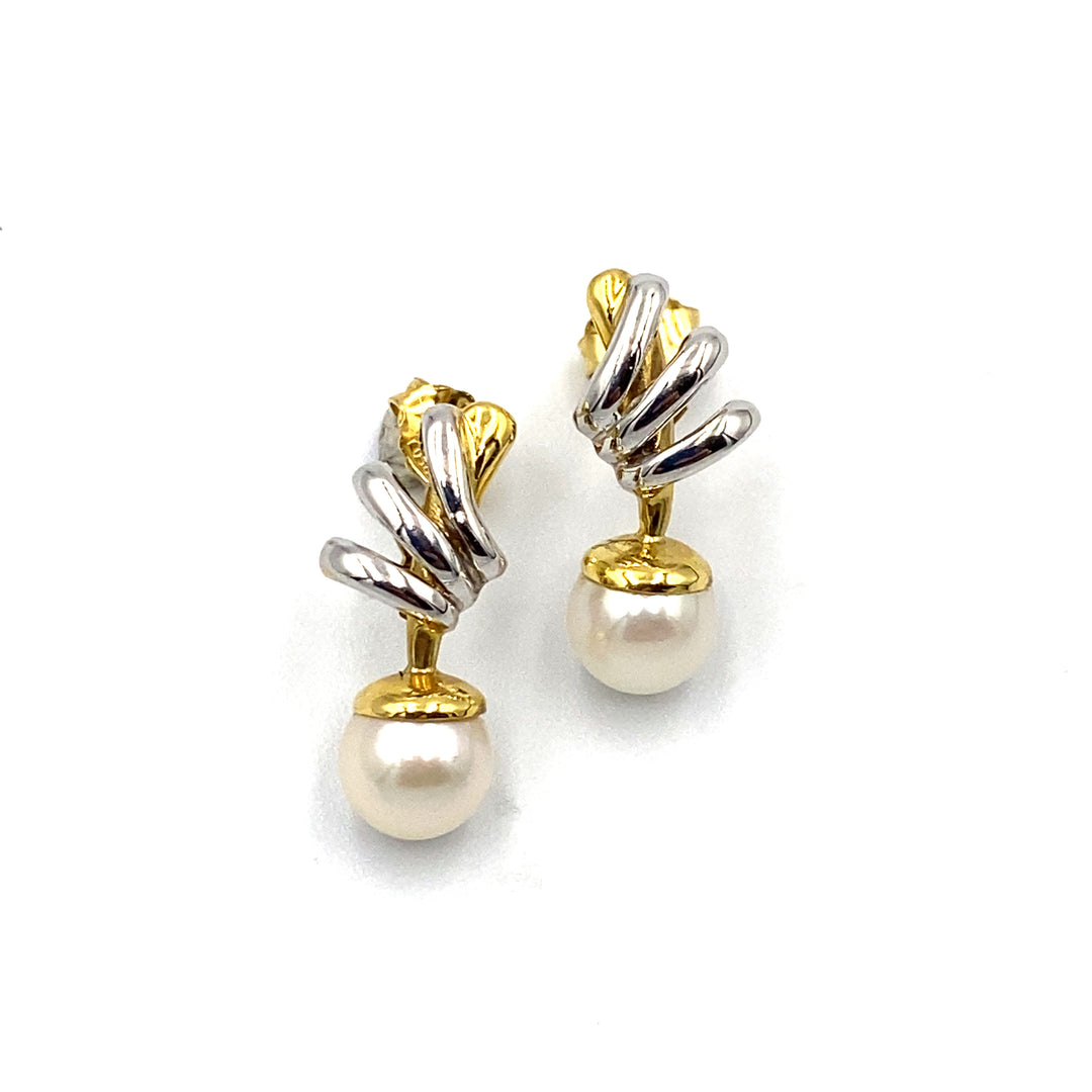 orecchini oro bicolore con perla bianca siciliano gioielli 