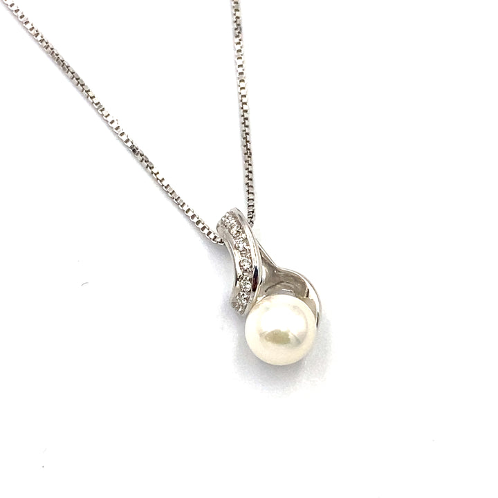 Collana con Pendente  Oro Bianco e Perla