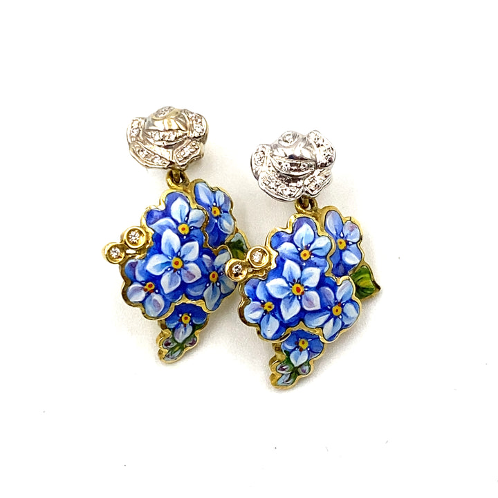 orecchini gabriella rivalta oro miniato bicolore dipinti a mano con diamanti - siciliano gioielli
