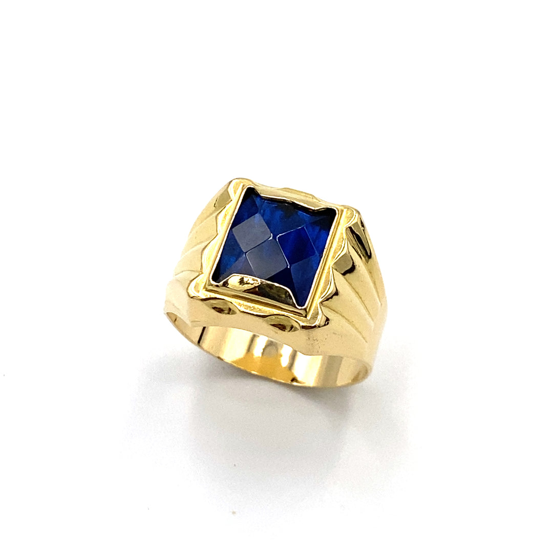 anello oro giallo  con zircone blu  siciliano  gioielli 