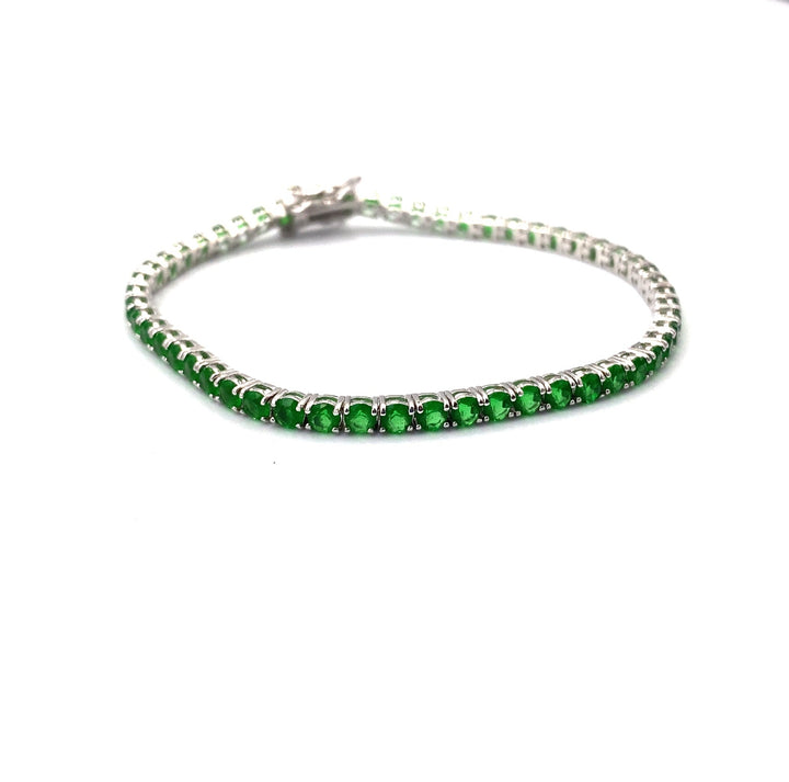 Bracciale Tennis Argento Zirconi Verdi 2 mm