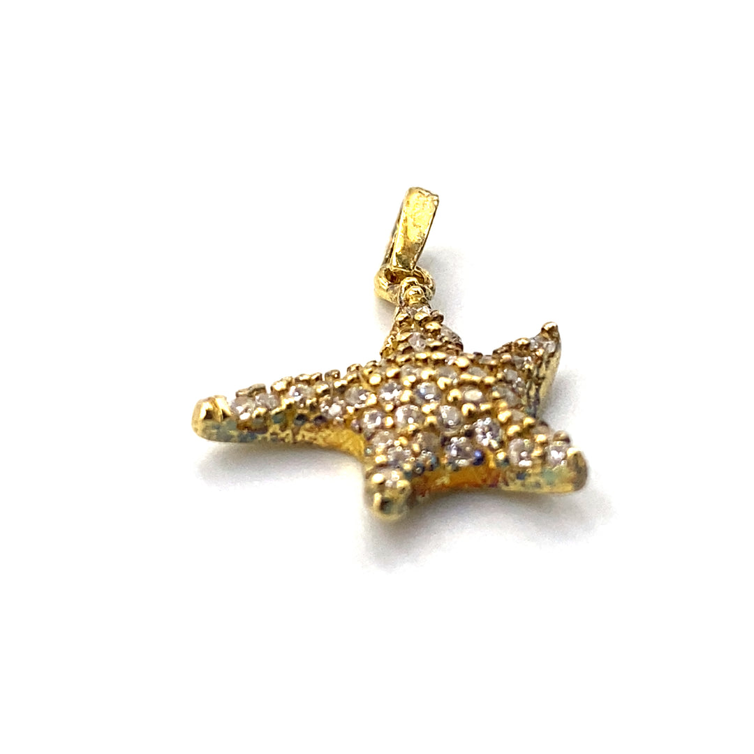 pendente stella argento  dorato e zirconi bianchi  siciliano gioielli  