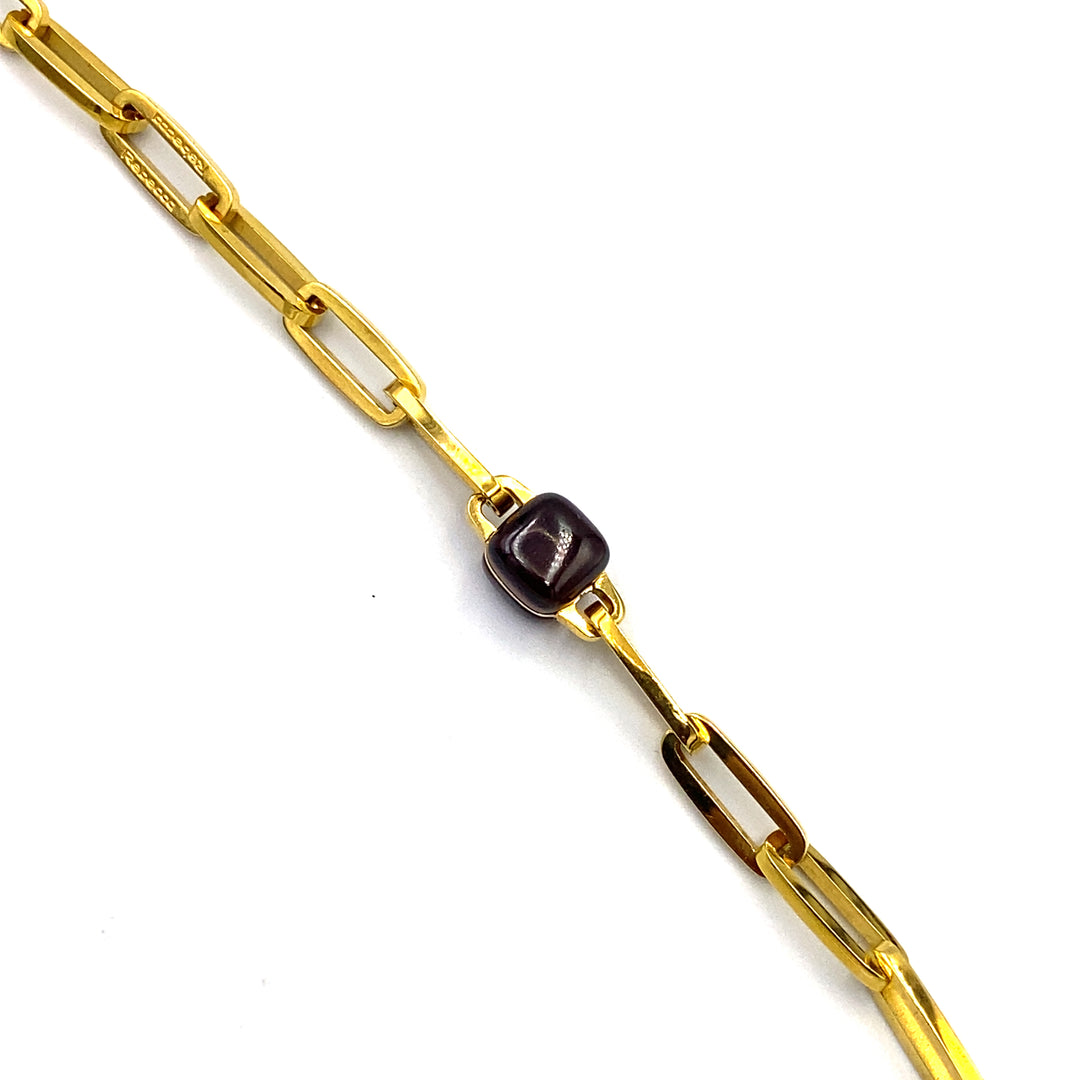 bracciale rebecca bronzo dorato con pietra granato cabochon - siciliano gioielli