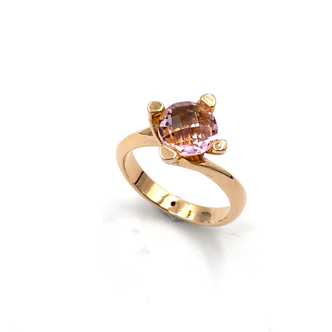 anello labriola oro quarzo rosa - siciliano  gioielli 