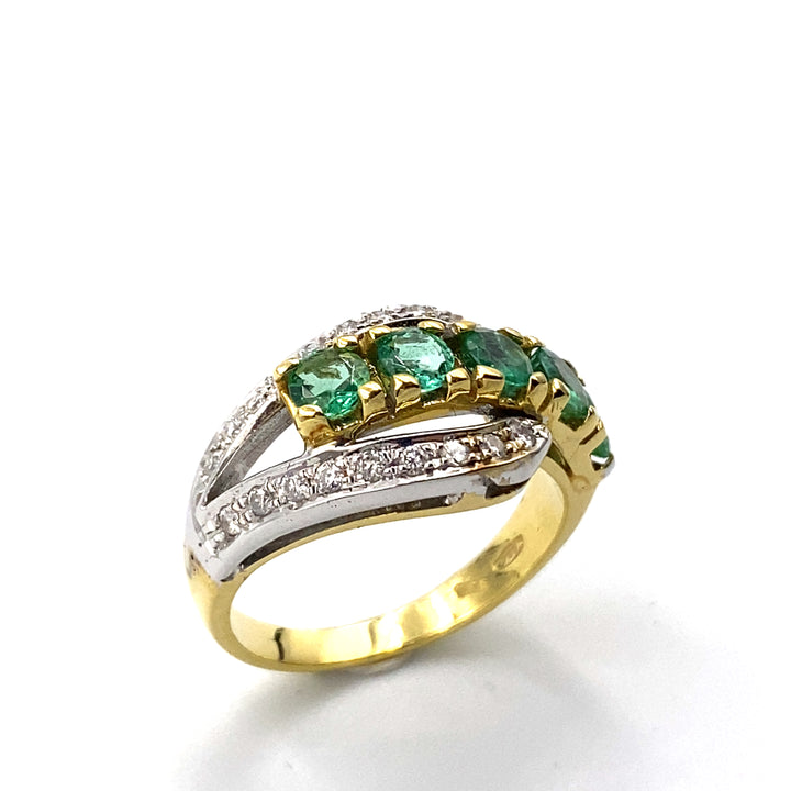 maison siciliano  anello in oro bicolore con diamnti  e smeraldi - siciliano gioielli 