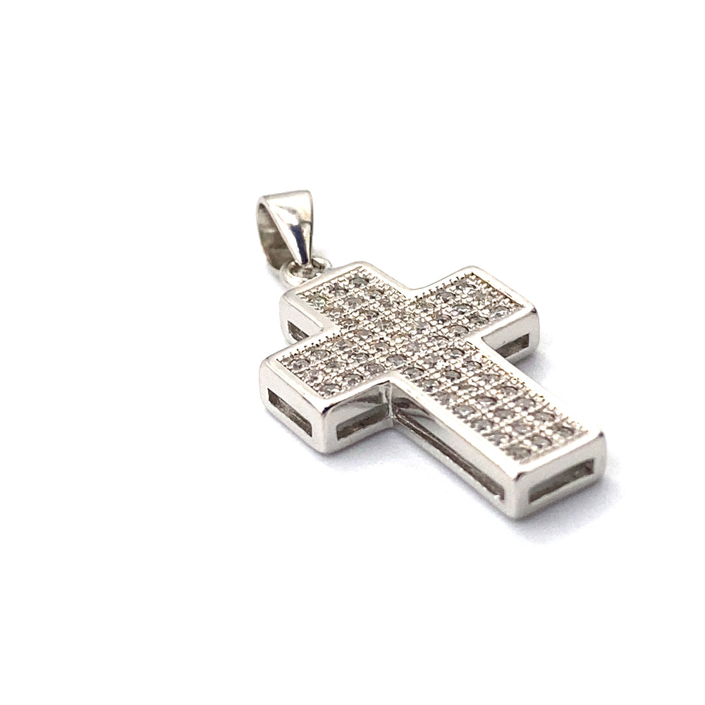 pendente croce in argento con zirconi siciliano gioielli