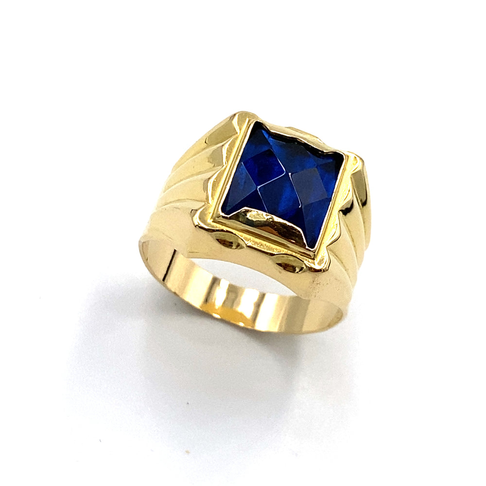 anello oro giallo con zircone blu siciliano gioielli