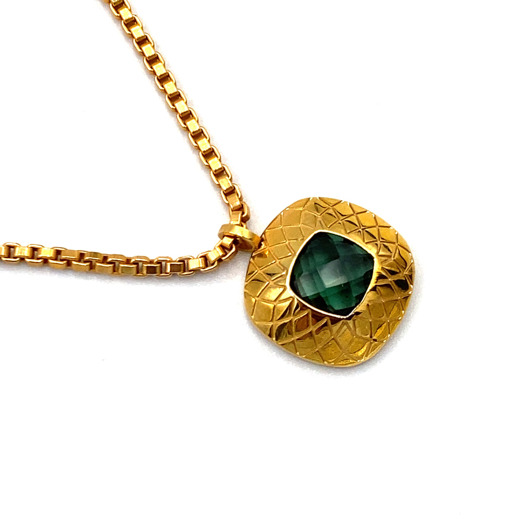 collana rebecca in bronzo dorato con tormalina verde - siciliano gioielli 