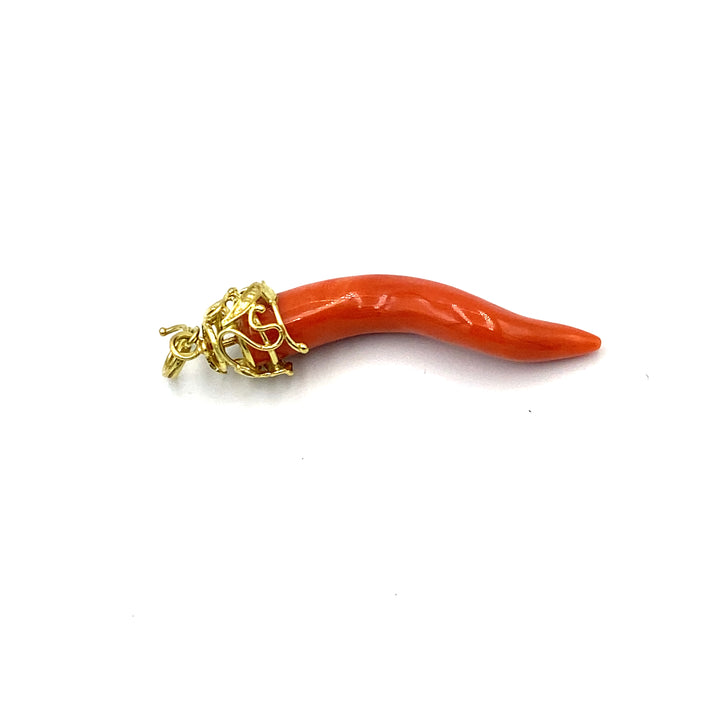 Yellow Gold Coral Horn Pendant