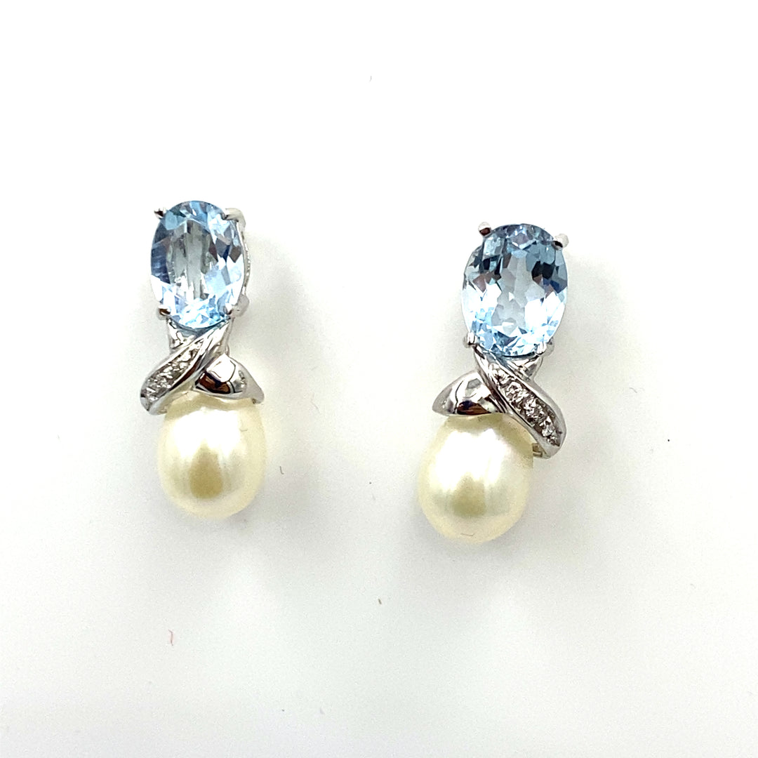 orecchini miluna oro bianco gemme del cielo diamanti e perle a goccia - siciliano gioielli
