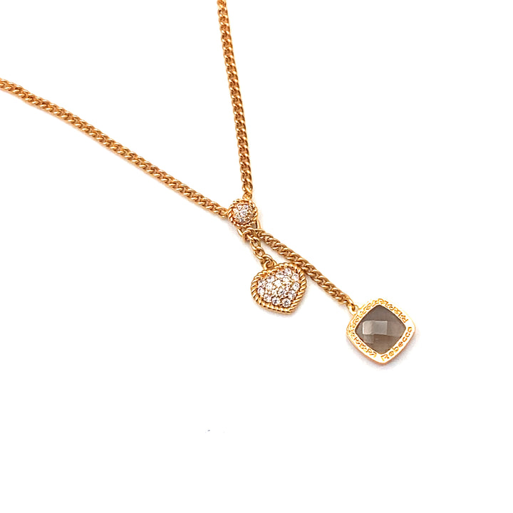 collana melrose di  rebecca in bronzo dorato con pendente cuore e pietra quarzo fumè - siciliano gioielli 