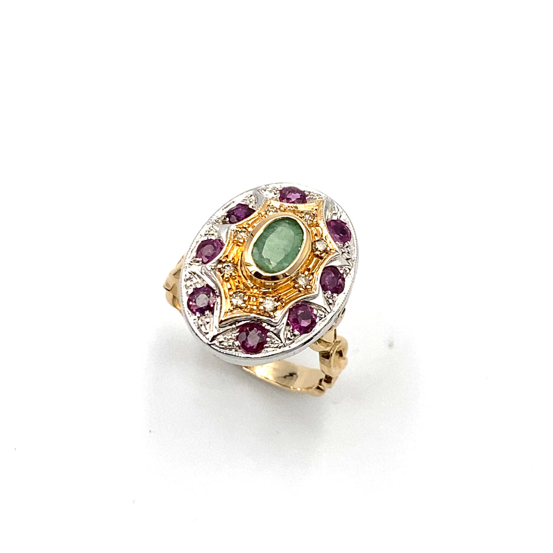 maison siciliano anello in oro bianco e giallo con rubini smeraldo e brillanti - siciliano gioielli
