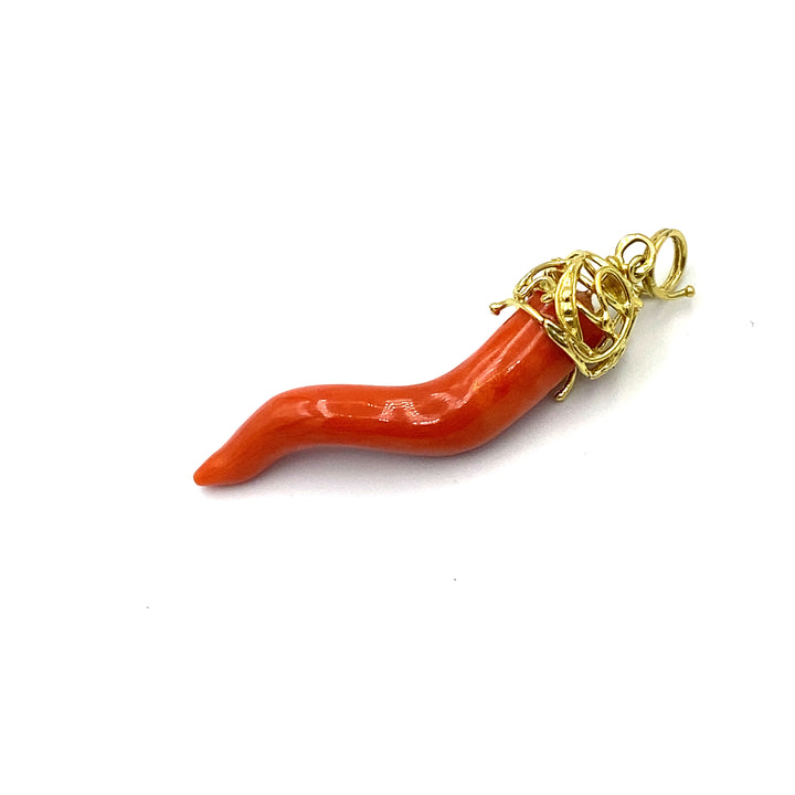 Yellow Gold Coral Horn Pendant