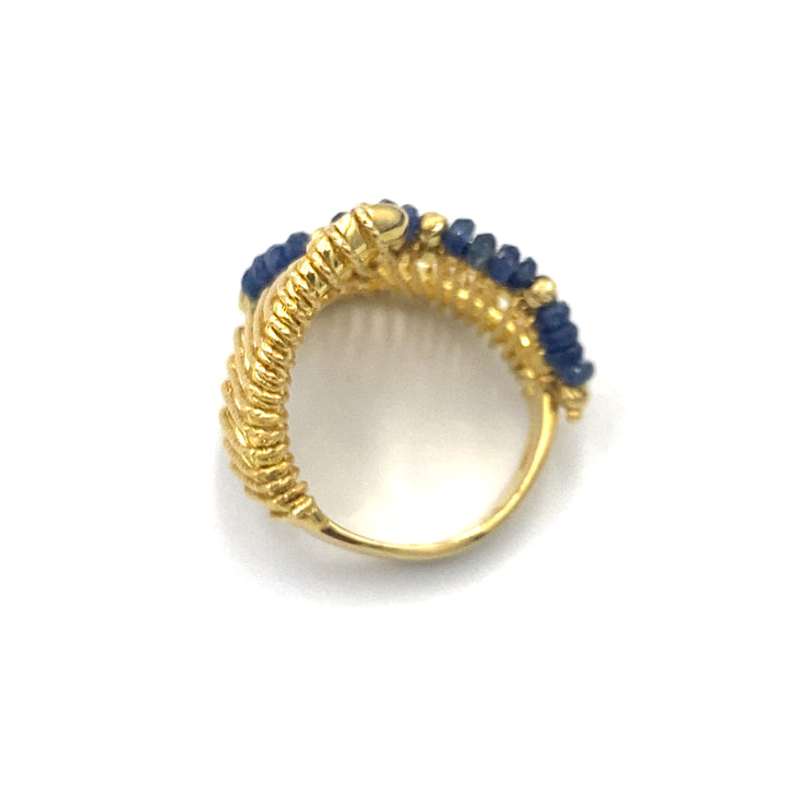 anello in oro giallo con spinello blu sun day - siciliano gioielli