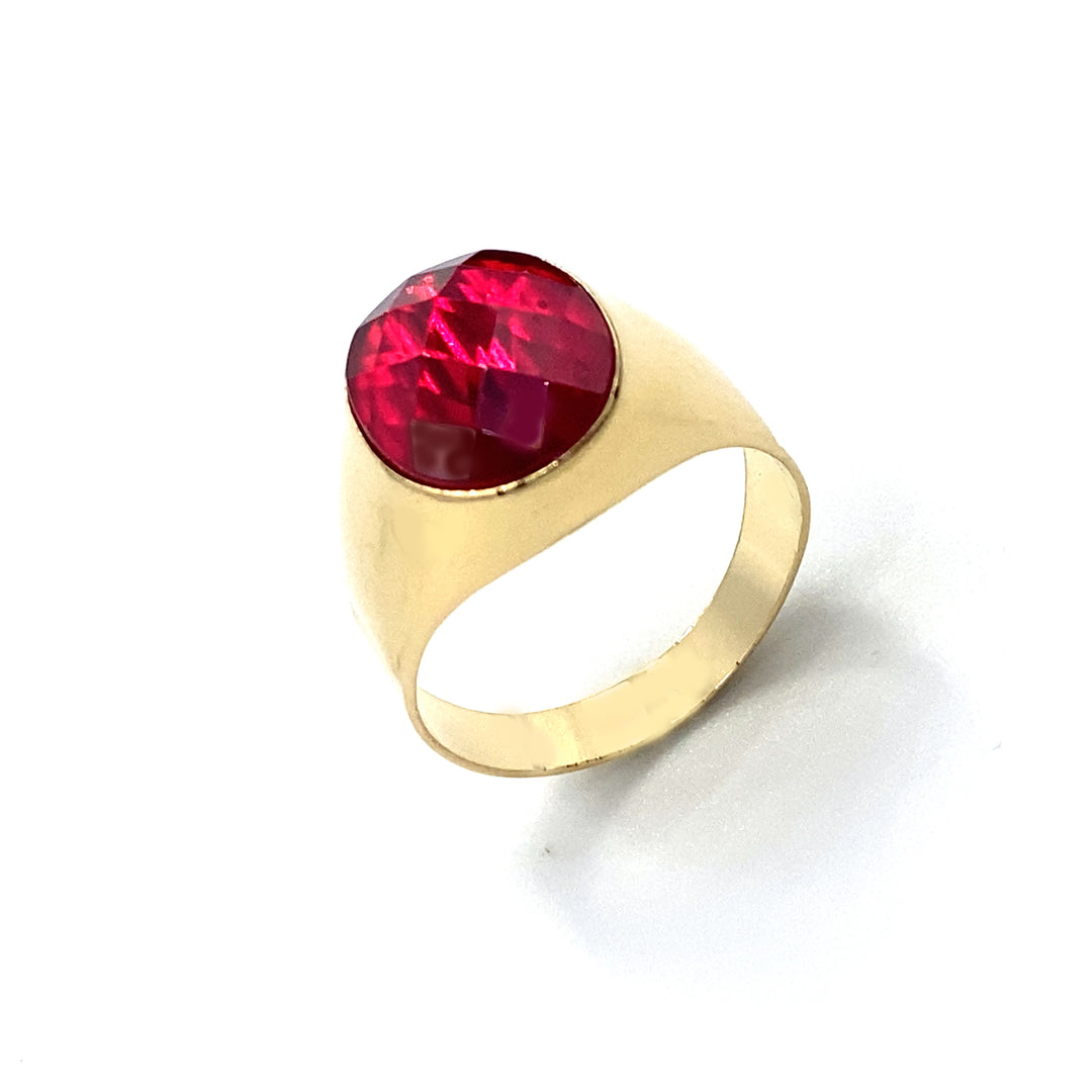 anello oro giallo  con zircone rosso siciliano  gioielli 