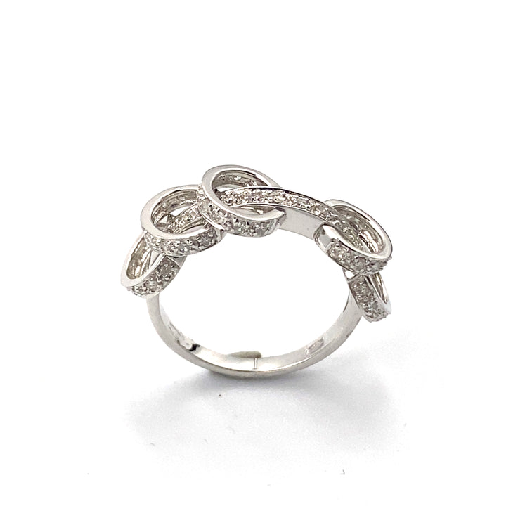 unoaerre anello in oro bianco con anellini e zirconi - siciliano gioielli