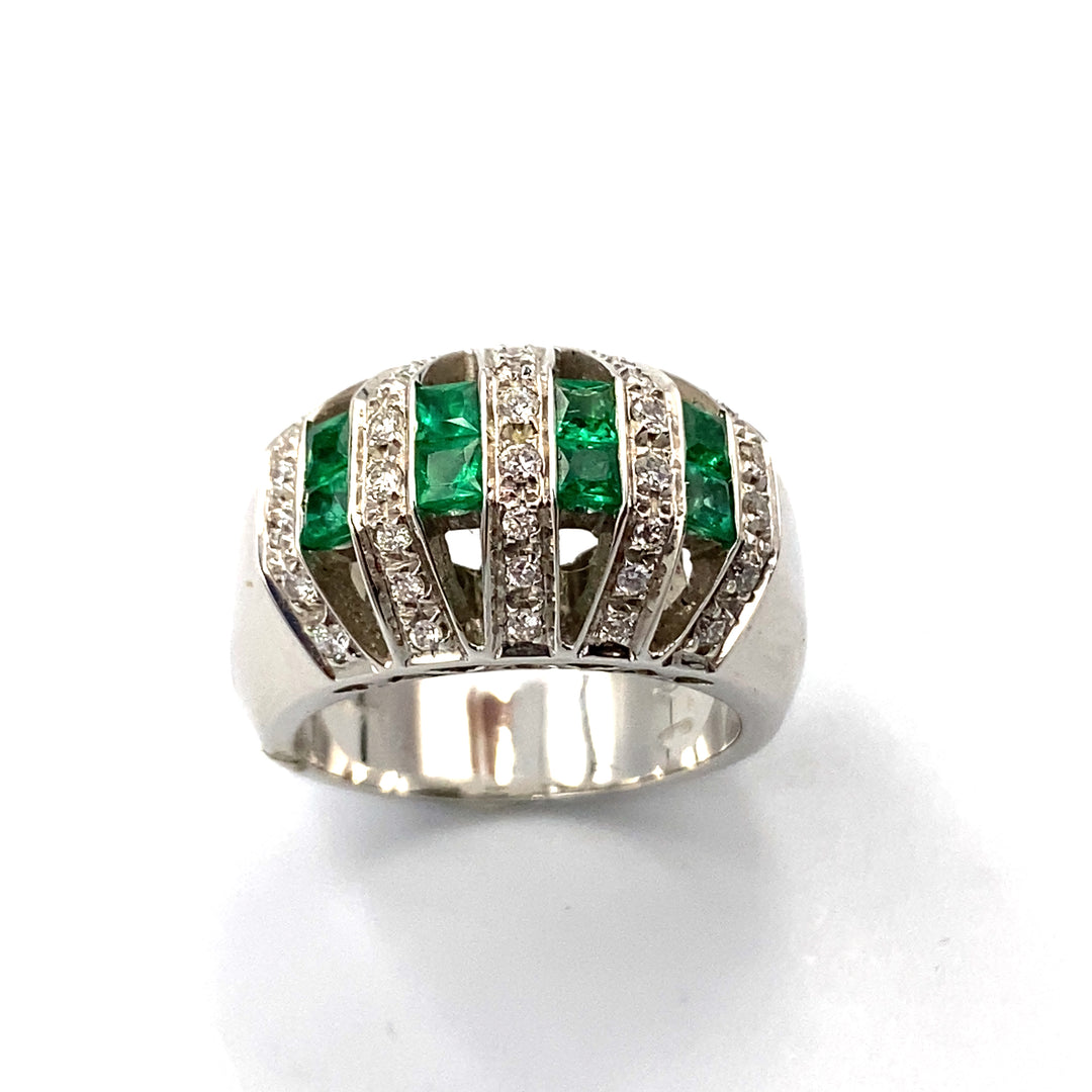 anello nimei oro bianco diamanti e smeraldi - siciliano gioielli