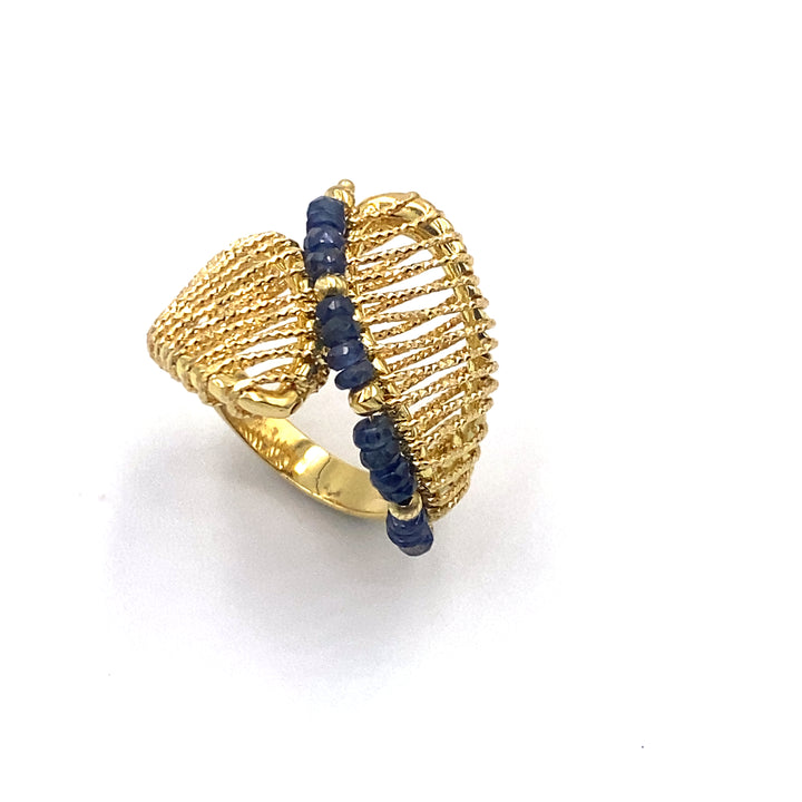 anello in oro giallo con spinello blu sun day - siciliano gioielli