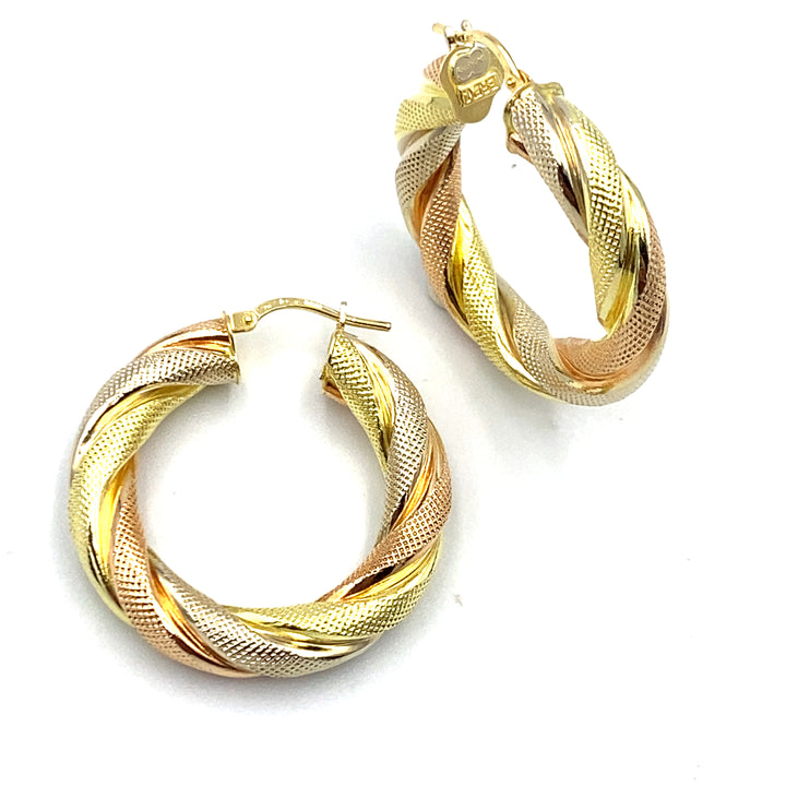 orecchini oro tre colori unoaerre a cerchio intrecciaito - siciliano  gioielli 