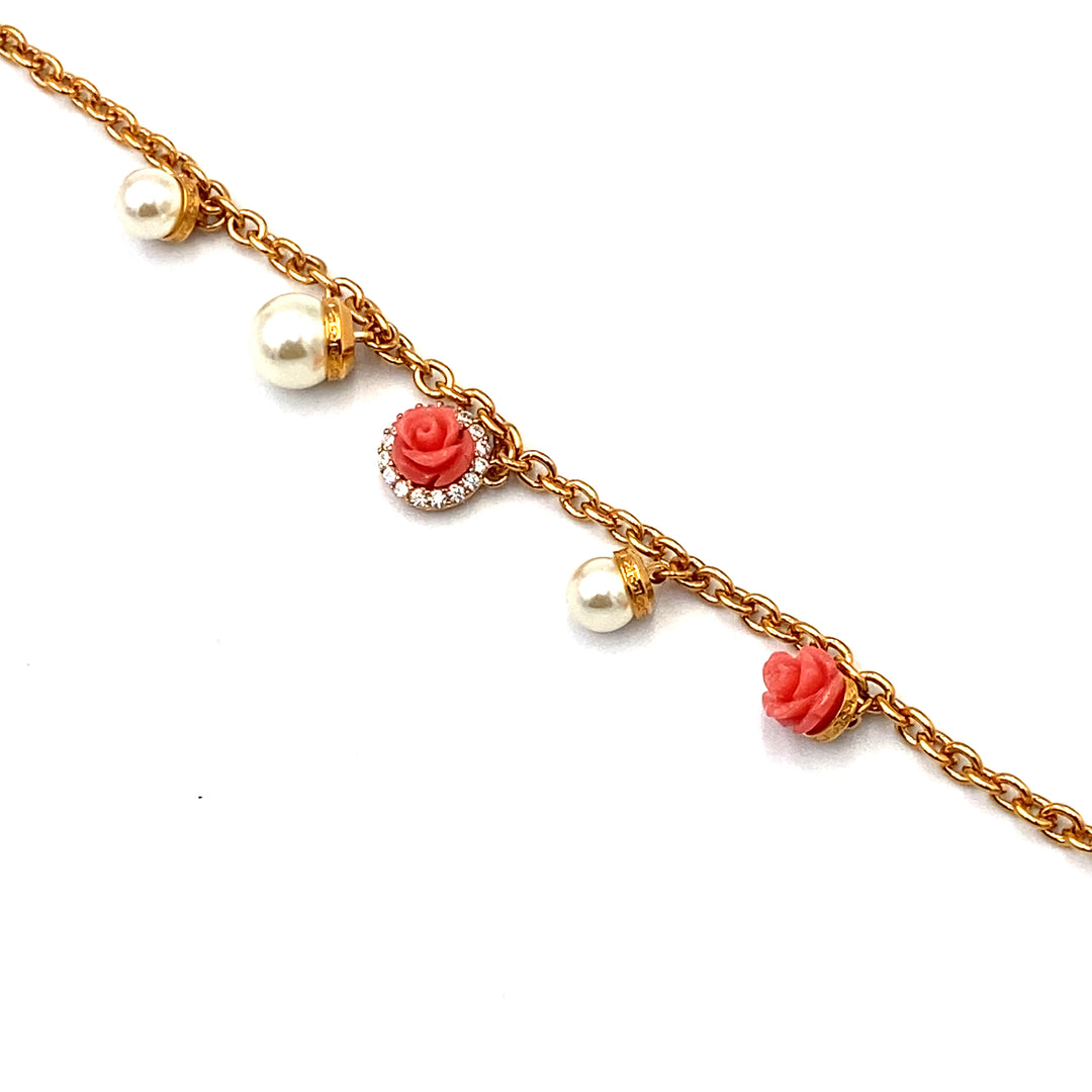 bracciale rebecca con perle e roselline in pasta di corallo - siciliano gioielli