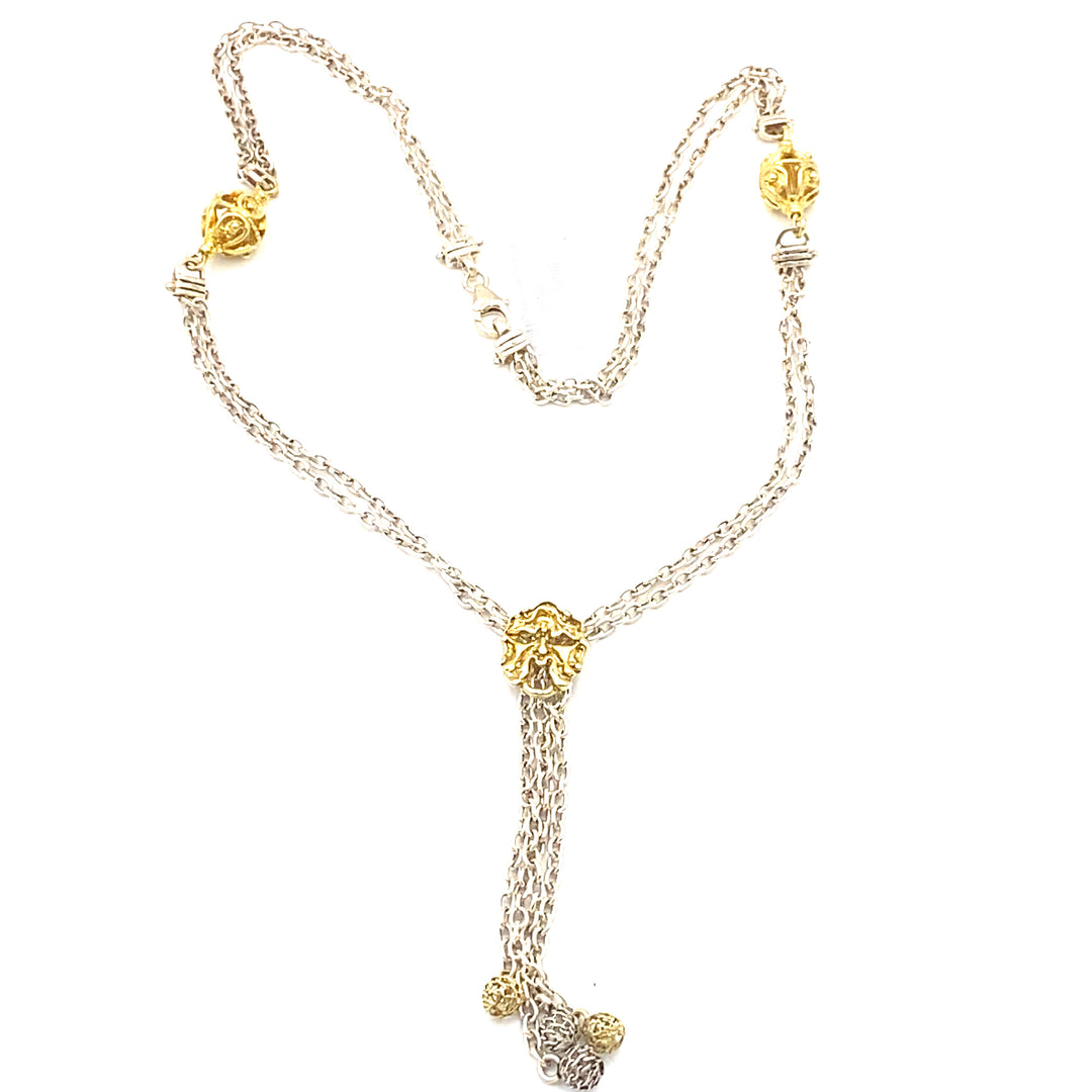 collana in argento catena doppia con boule in argento dorato  - siciliano gioielli 