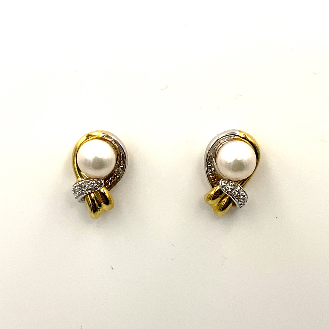 orecchini oro bianco perle e diamanti nimei - siciliano gioielli 