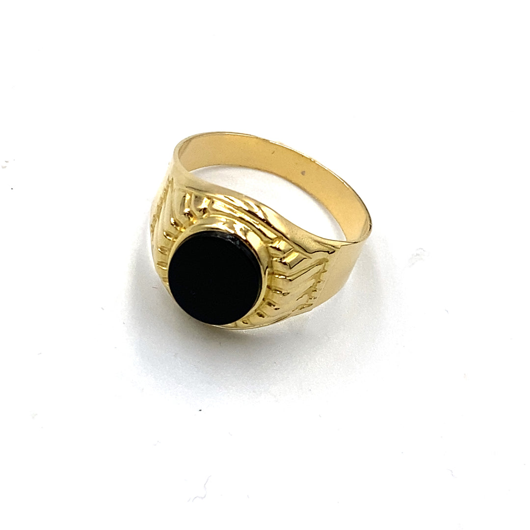 anello oro giallo con onice nero siciliano gioielli