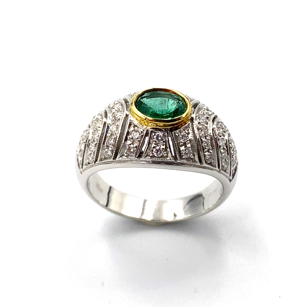 anello dirce e repossi oro bianco e oro giallo con smeraldo e diamanti - siciliano gioielli