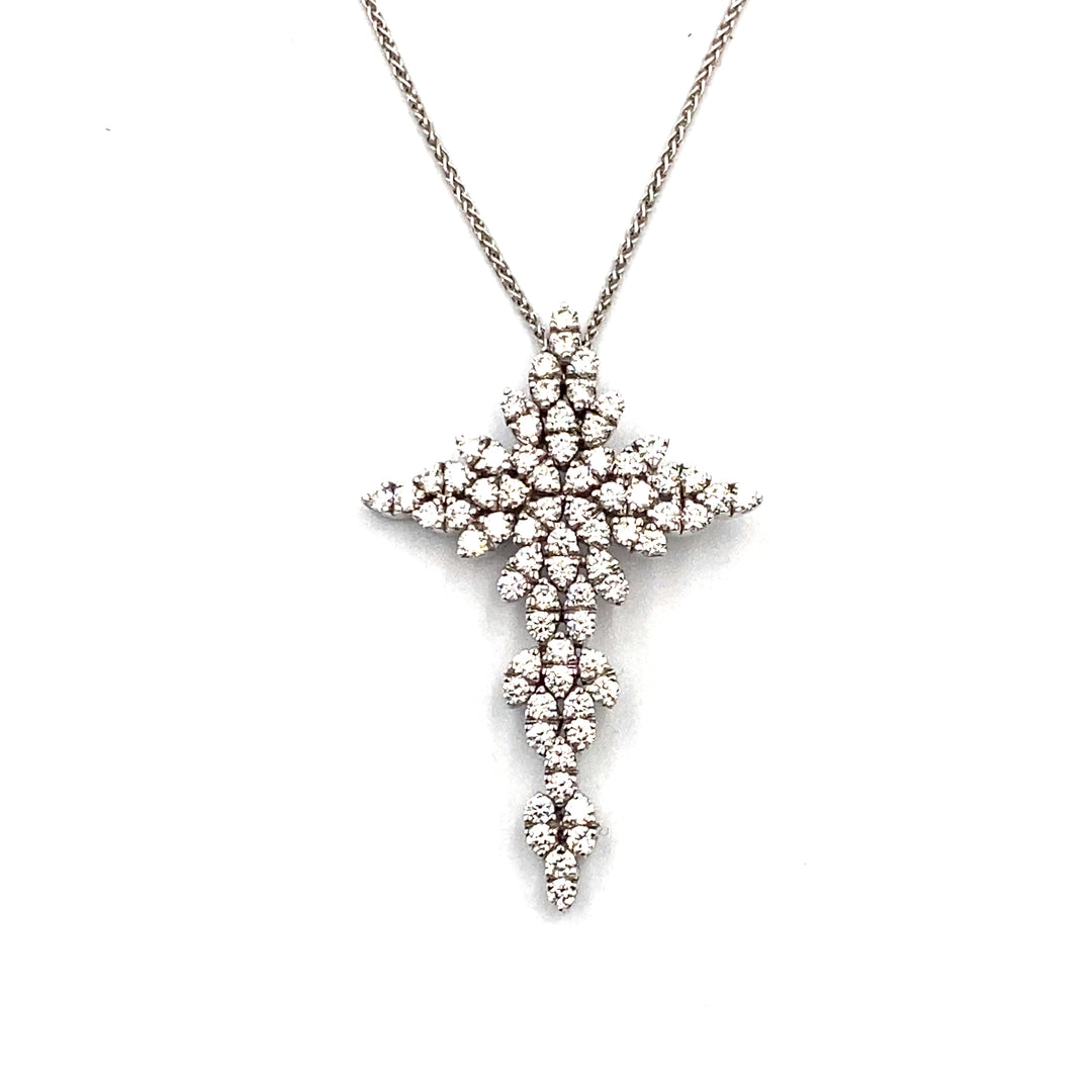 collana con pendente croce oro bianco e diamanti claudio fiorentino - siciliano gioielli