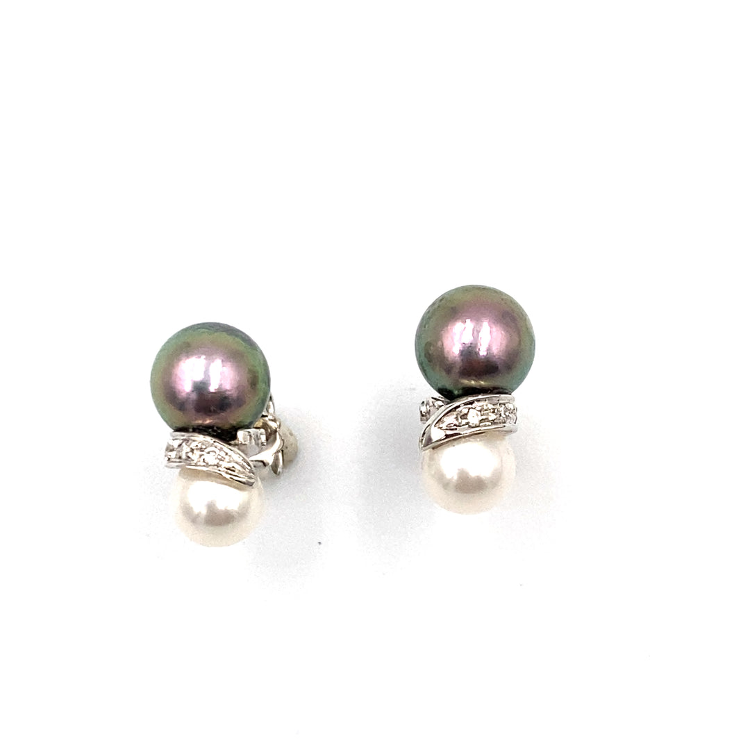 orecchini miluna in oro bianco con diamanti e perle bianche e grigie - siciliano gioielli