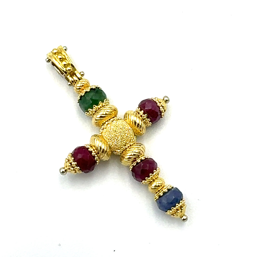 Yellow Gold and Precious Stones Pendant