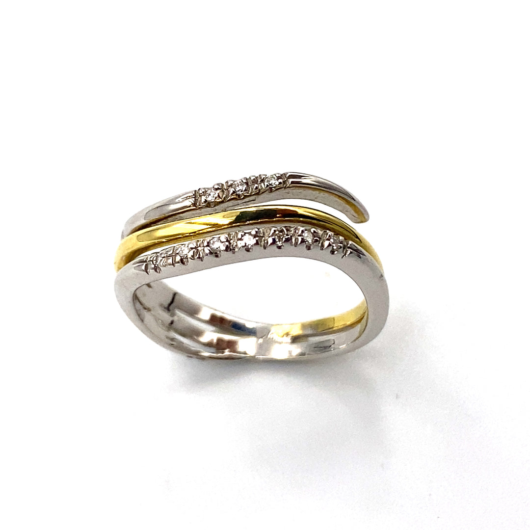 anello oro bicolore con zirconi miluna -  siciliano  gioielli 