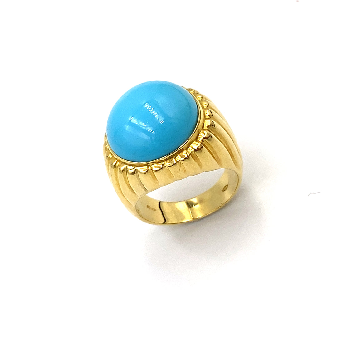 anello in oro giallo con turchese - siciliano gioielli