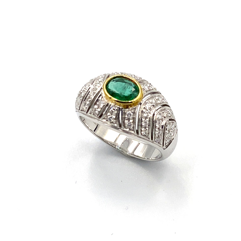 anello dirce e repossi oro bianco  e oro giallo con smeraldo  e diamanti  - siciliano gioielli 