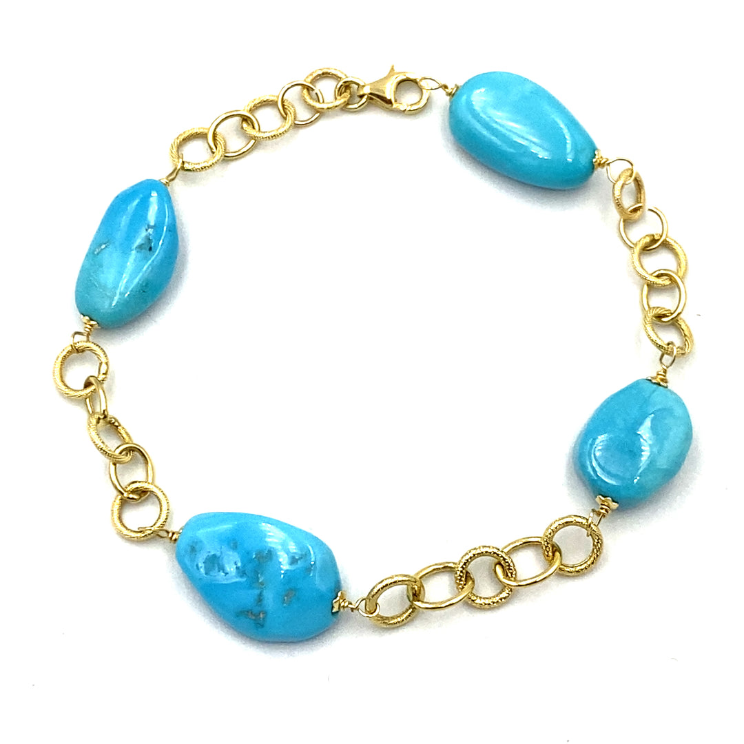 bracciale in oro giallo  da donna con turchesi - siciliano gioielli 