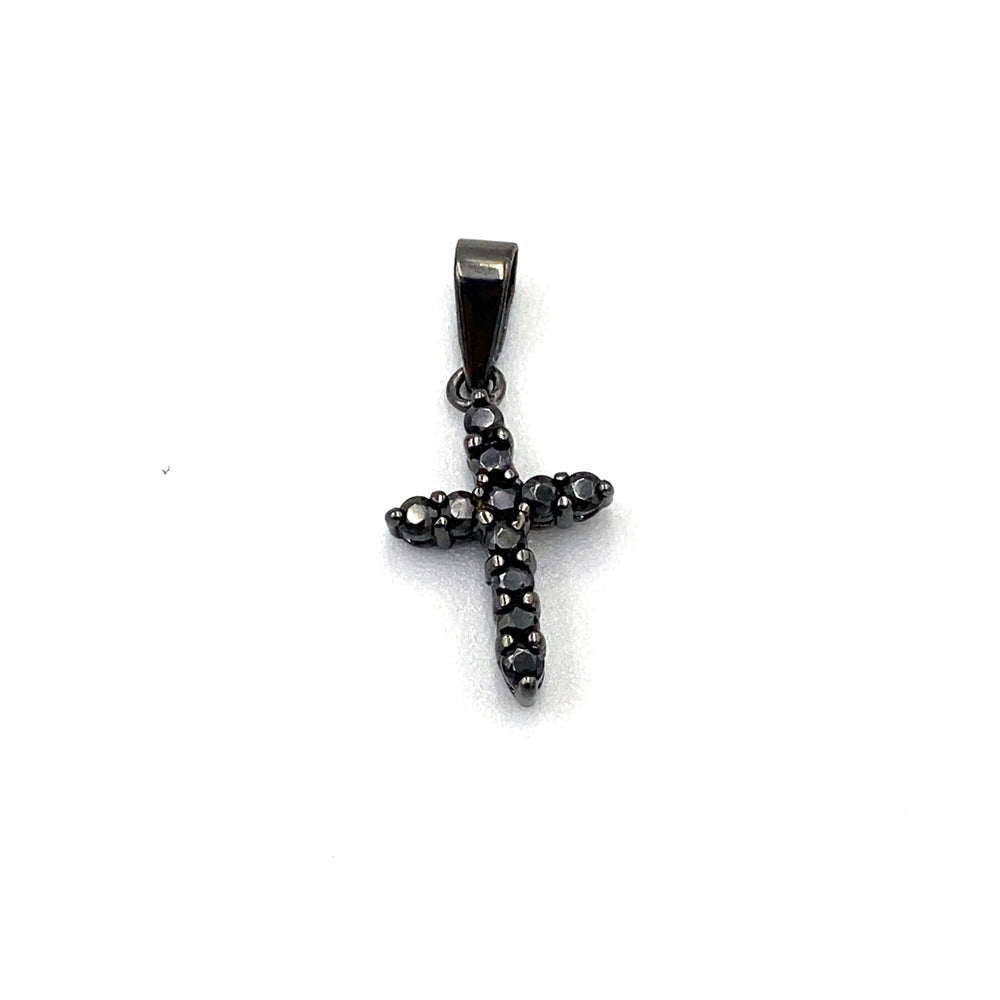 pendente croce in argento brunito e zirconi neri siciliano gioielli