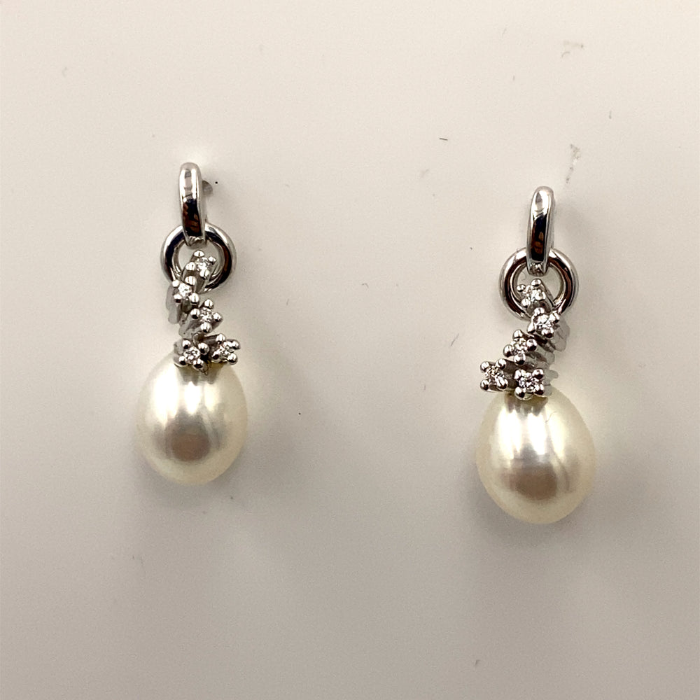 orecchini in oro bianco  miluna con perle e diamanti - siciliano gioielli 