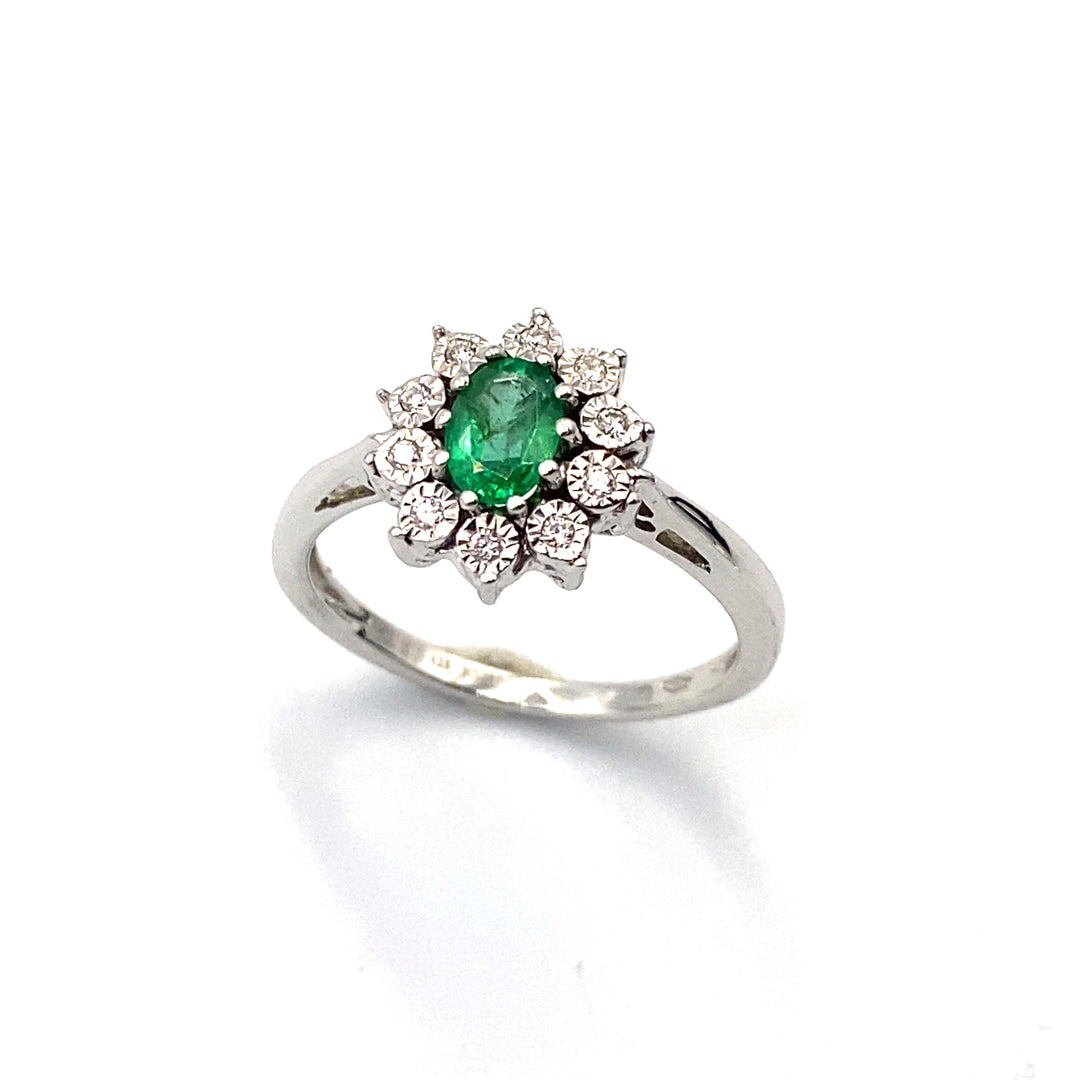donna oro anello  oro bianco  diamanti  e smeraldo  - siciliano gioielli 
