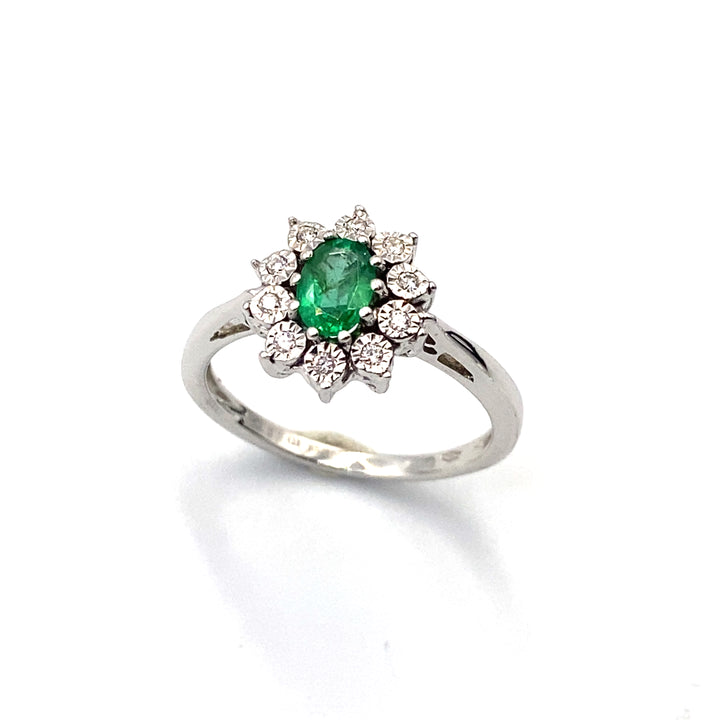 donna oro anello  oro bianco  diamanti  e smeraldo  - siciliano gioielli 