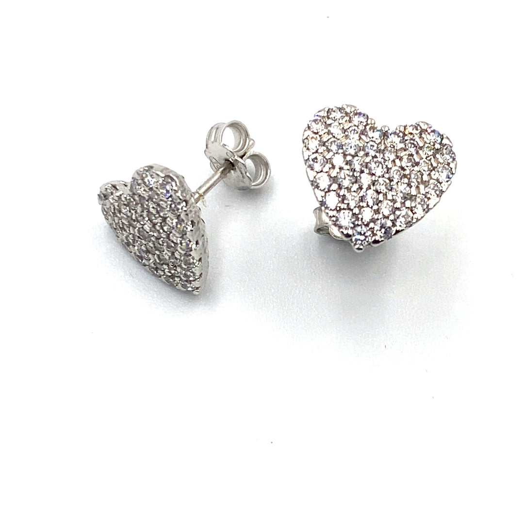 orecchini  oro bianco  a forma di  cuore con zirconi  siciliano  gioielli 