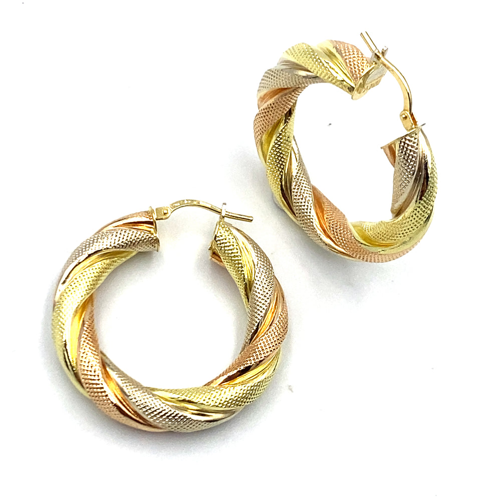 unoaerre orecchini oro tre colori a cerchio  intrecciaito - siciliano  gioielli 
