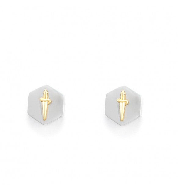 orecchini in argento con finitura rodiata di forma esagonale  - siciliano gioielli