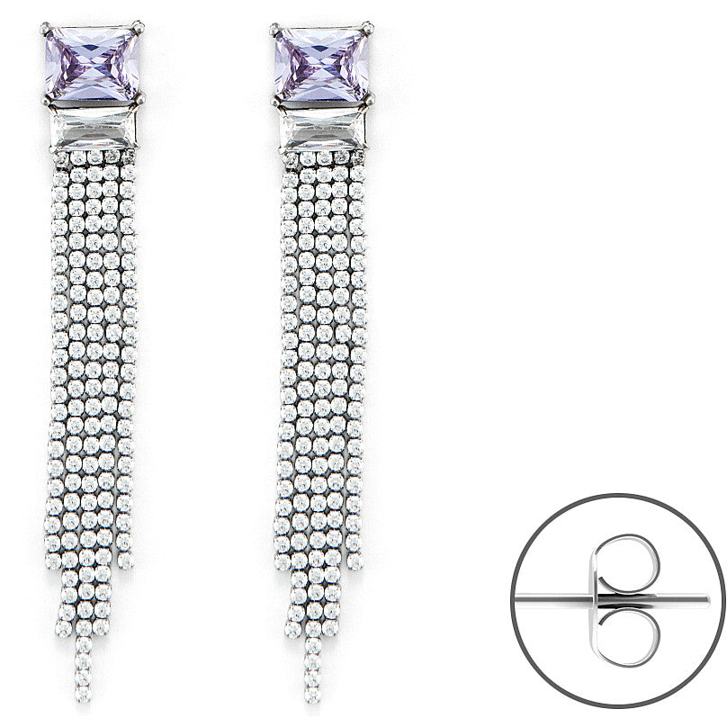 orecchini in acciaio  con zirconi  bianchi  e viola 4us cesare paciotti  - siciliano  gioielli