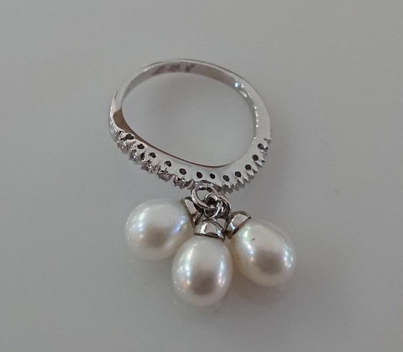 Anello Veretta con Perle Mobili  in Oro Bianco - Siciliano Gioielli