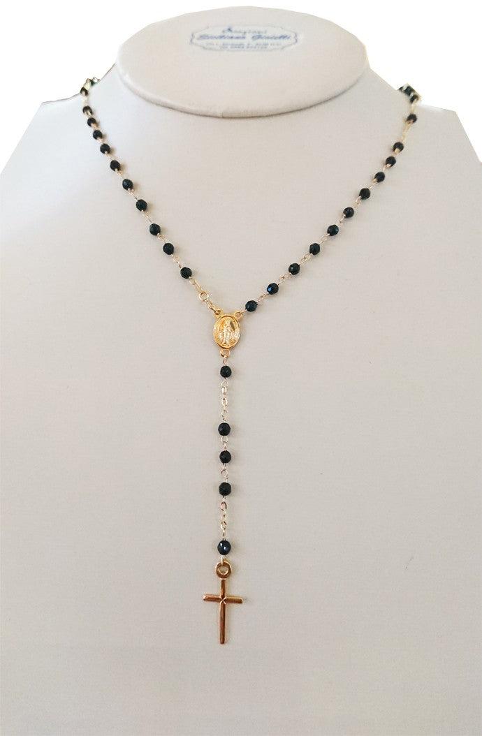 Collana Rosario Oro Giallo Swarovski Neri - Siciliano Gioielli